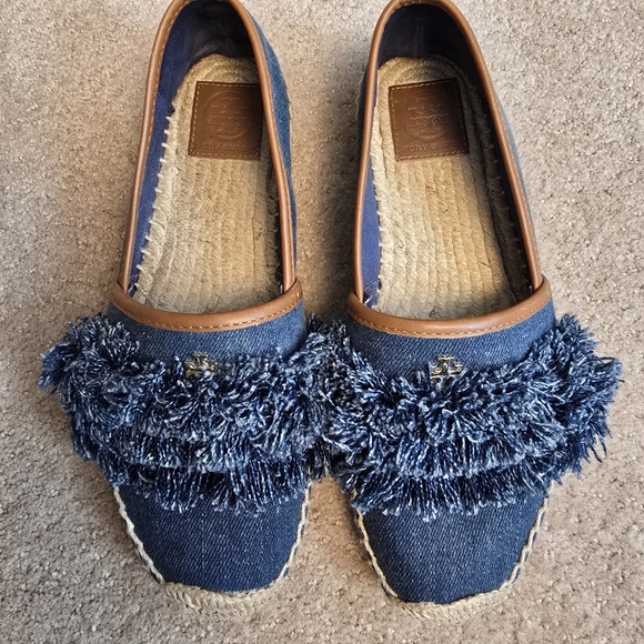 Tory Burch Shoes - Tory Burch Navy Blue Denim Shaw Fringe Espadrille Flats Size 7.5
